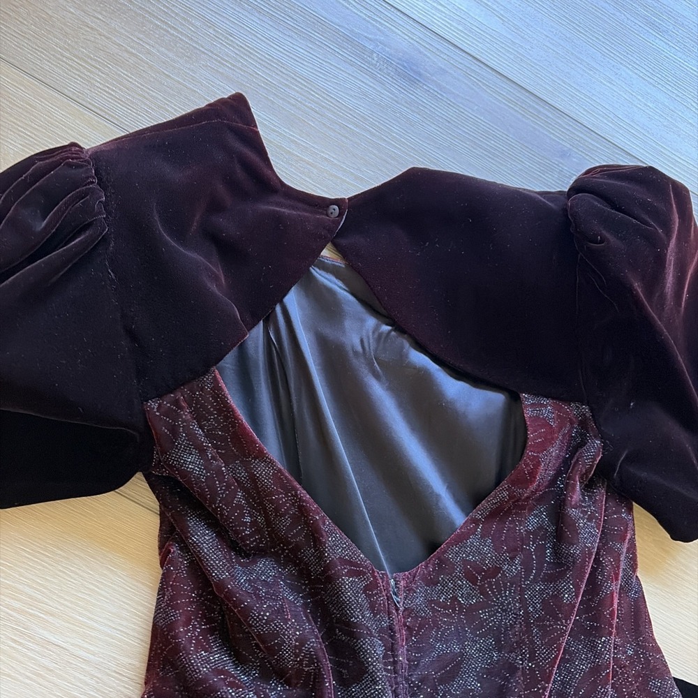 Vintage Scott McClintock Retro 80s Deep Red/purple Velvet Dress Size 10 Peplum - Picture 9 of 9